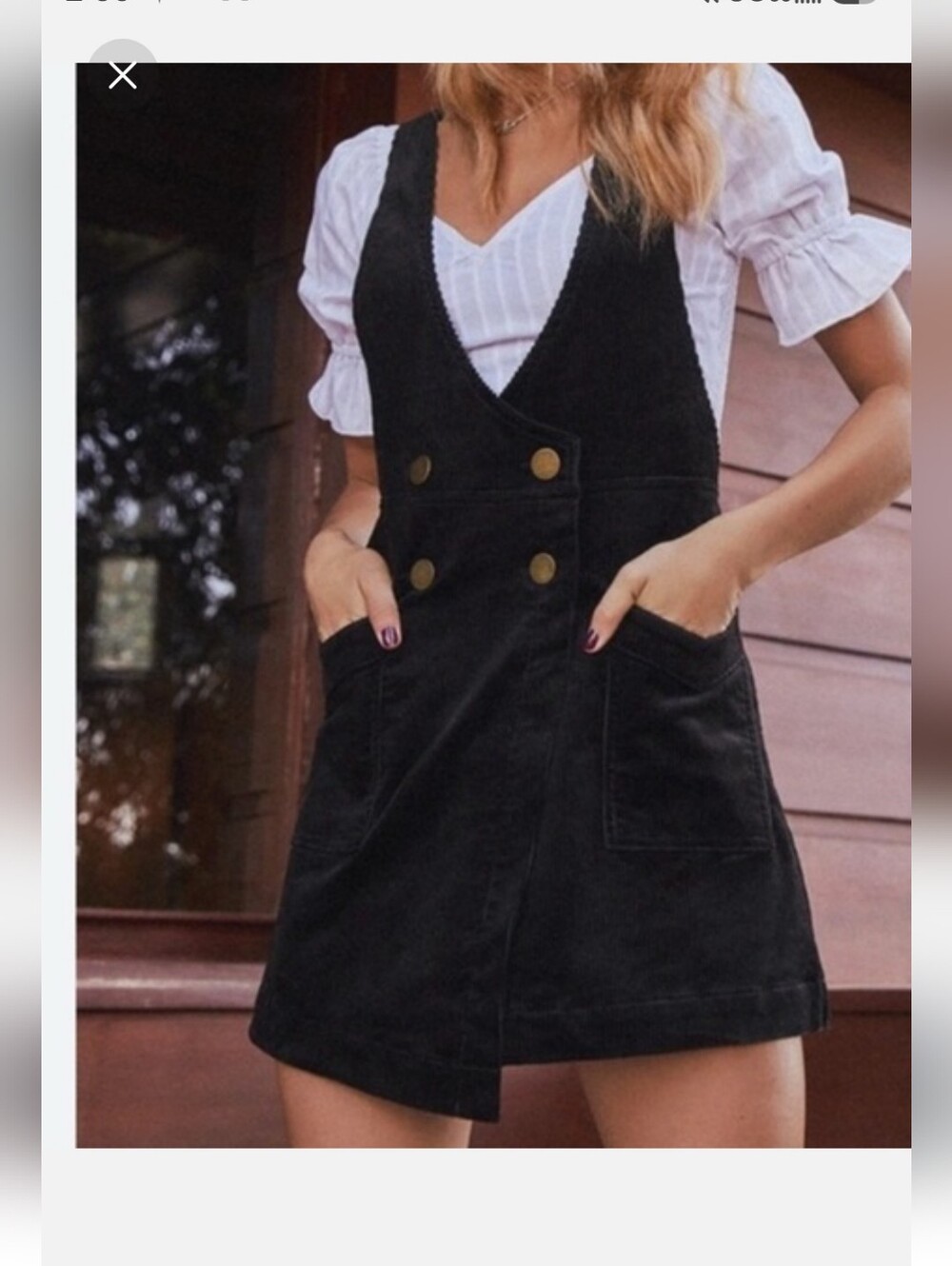 Free People Black Corduroy Double-Breasted Pinafore Mini Dress